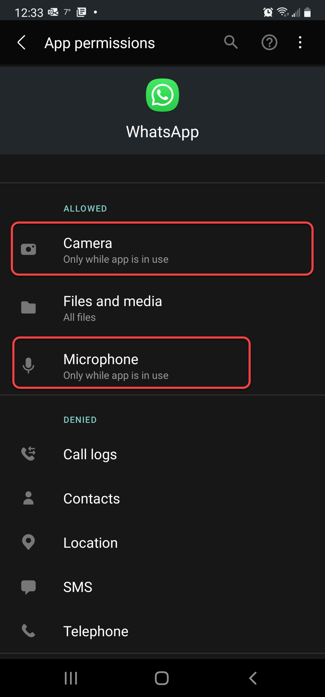 WhatsApp Permissions on Android